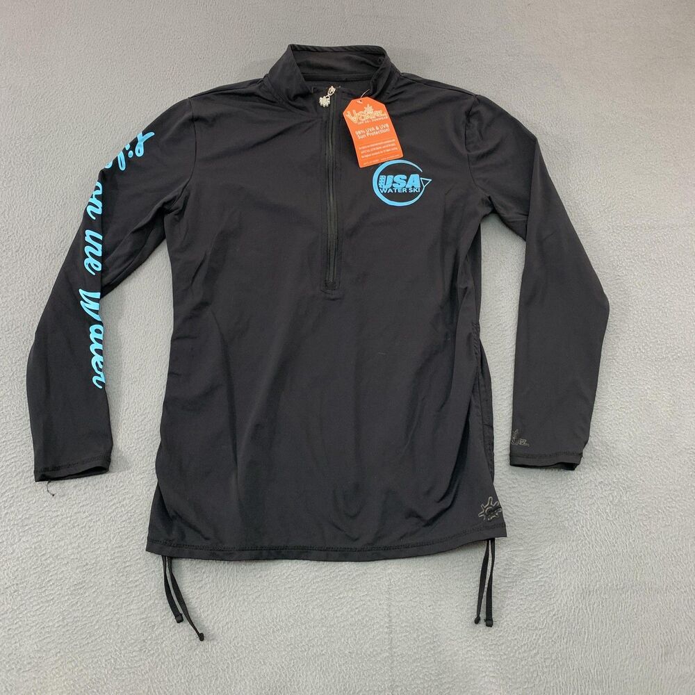 UV Skinz Rash Guard Womens Medium Black USA Water Ski UPF 50+ Swim Shirt
